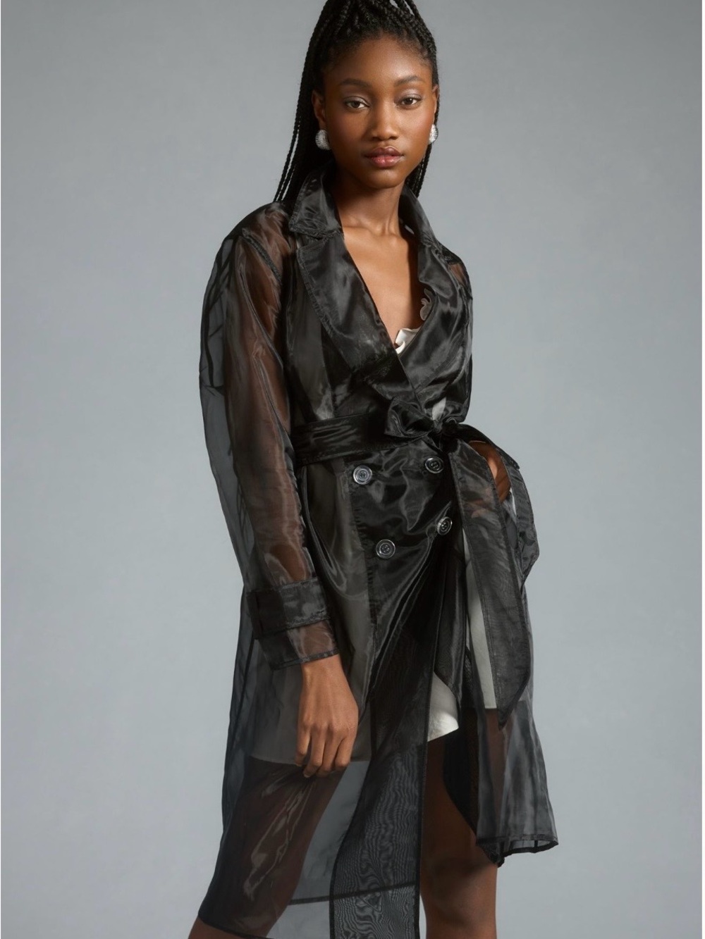 Anthropologie Elegant Sheer Trench Coat. 45”L Perfect layering Piece. L/XL NWT